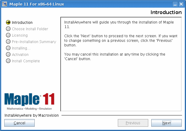 A screenshot of the Maple Installer where the installer introduces itself